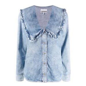 Ganni denim large collar button up